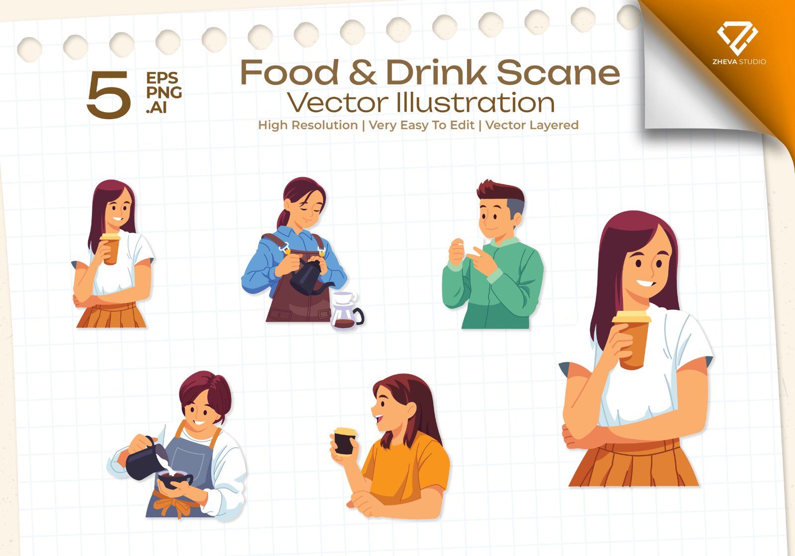 Premium Food & Drink Scane Vector Illustration – 5 EPS & PNG Files — image 1