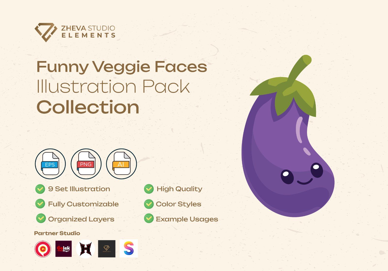 Premium Funny Veggie Faces Vector Illustration – 9 EPS & PNG Files — image 2