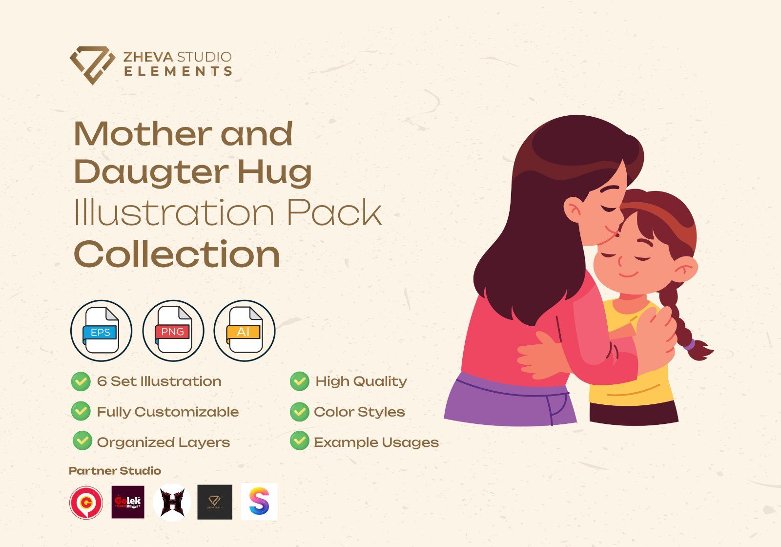 Premium Mother and Daugter Hug Vector Illustration – 6 EPS & PNG Files — image 2