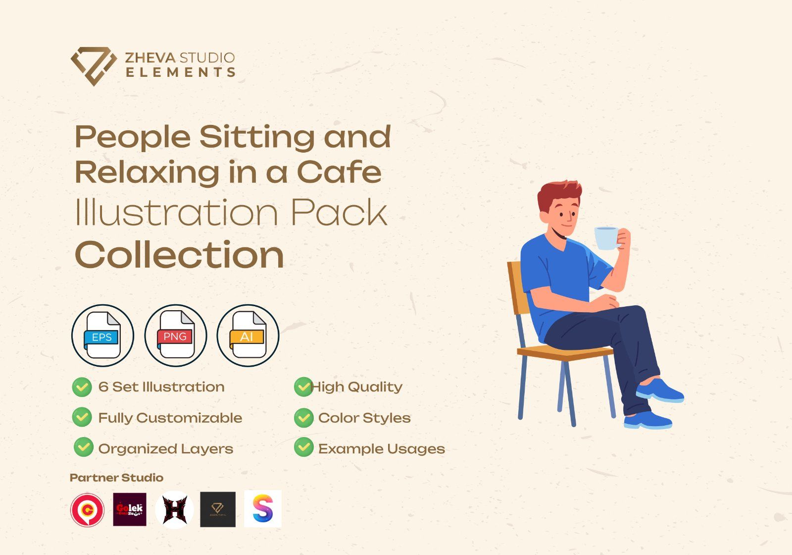 Premium People Sitting and Relaxing in a Cafe Vector Illustration — image 2