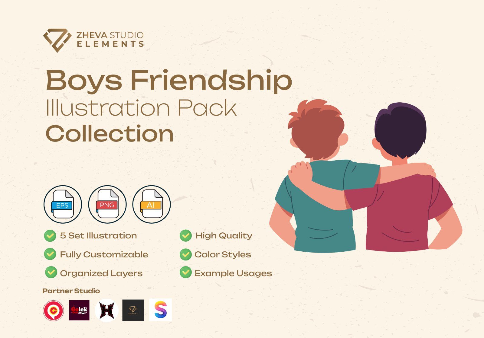 Premium Boys Friendship Vector Illustration – 5 EPS & PNG Files — image 2