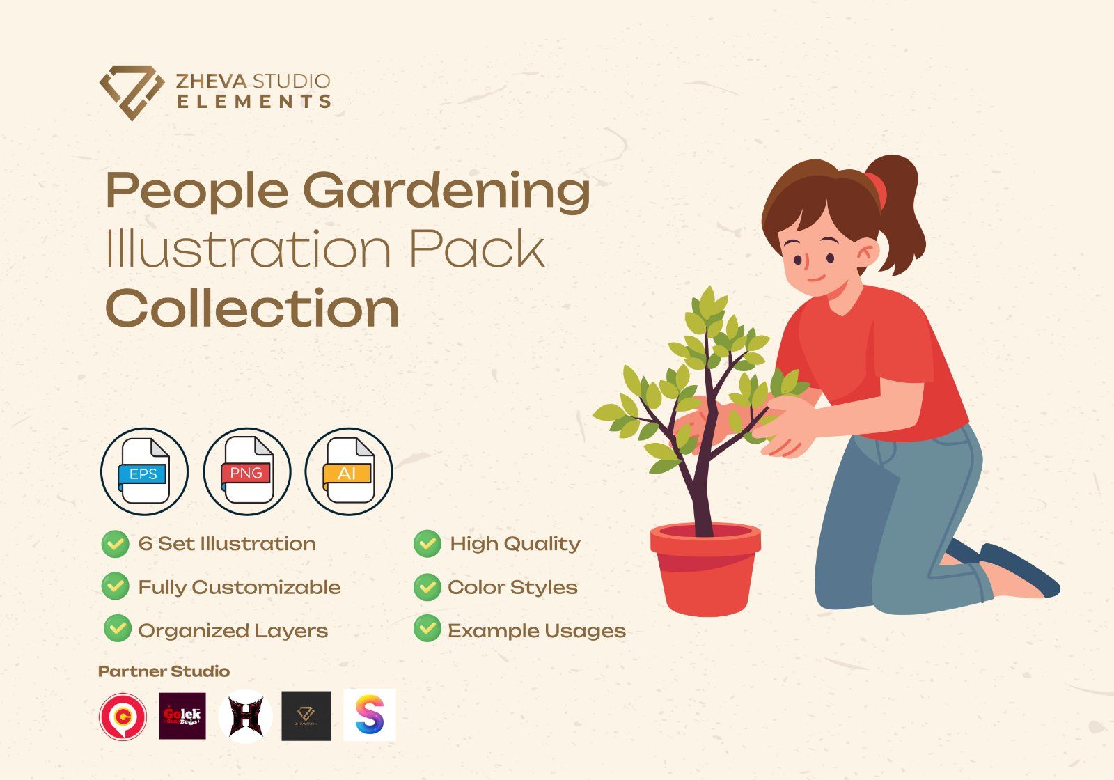 Premium People Gardening Vector Illustration – 6 EPS & PNG Files — image 2