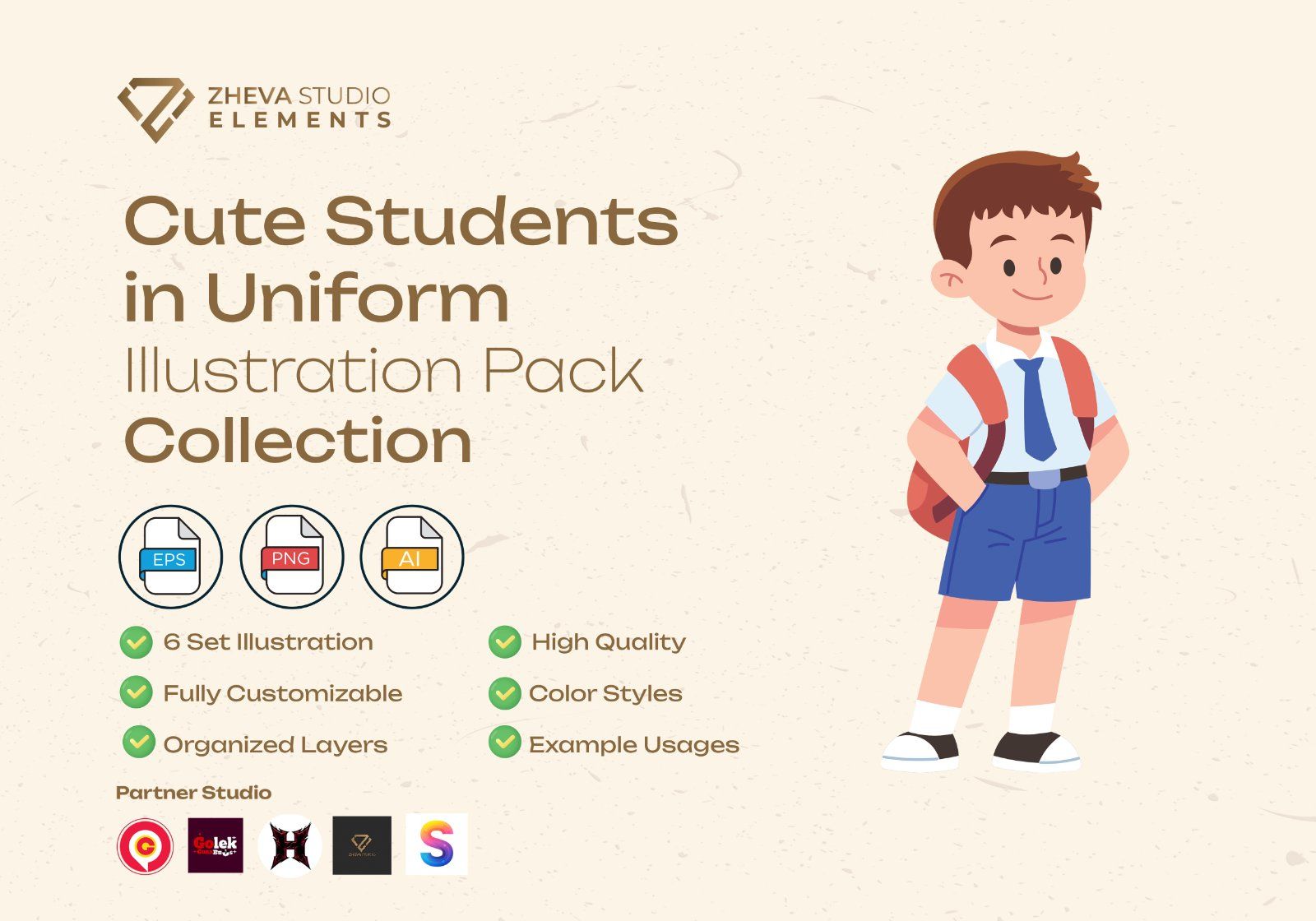 Premium Cute Students in Uniform Vector Illustration – 6 EPS & PNG Files — image 2