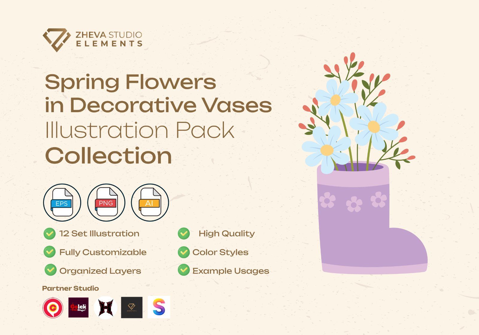 Premium Spring Flowers in Decorative Vases Vector Illustration – 12 EPS & PNG Files — image 2
