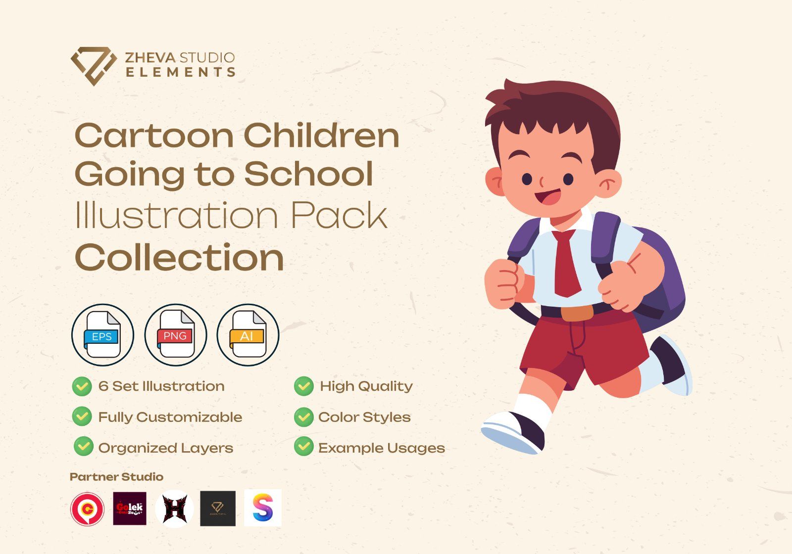 Premium Cartoon Children Going to School Vector Illustration — image 2