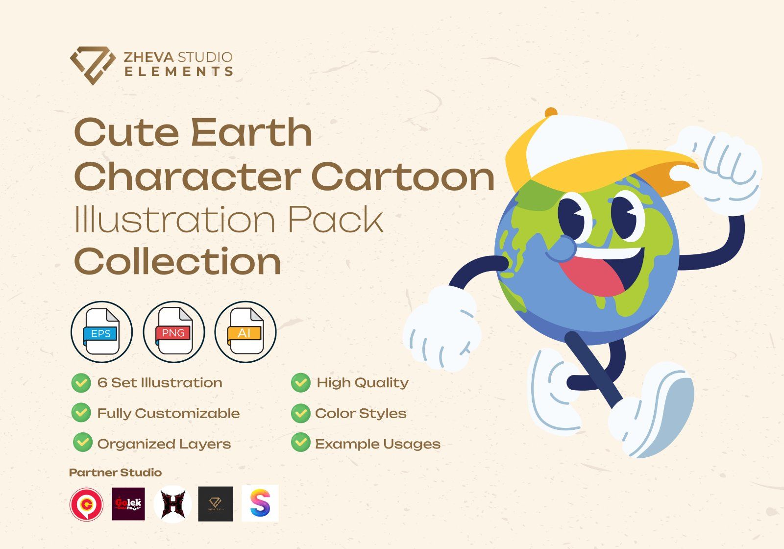 Premium Cute Earth Character Cartoon Vector Illustration – 6 EPS & PNG Files — image 2