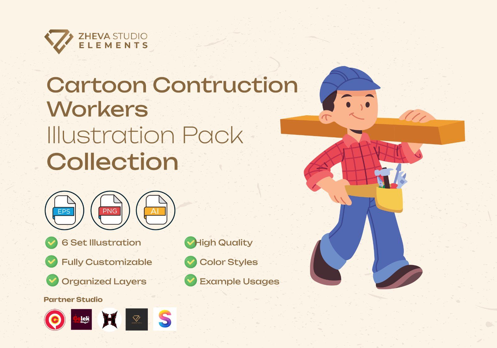 Premium Cartoon Contruction Workers Vector Illustration — image 2