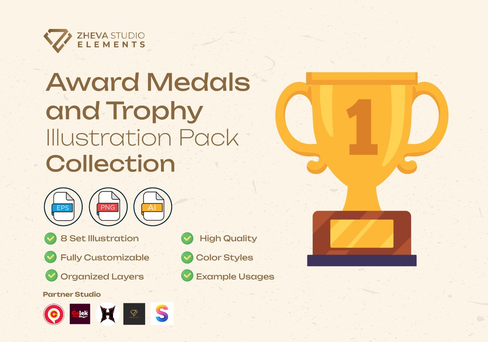 Premium Award Medals and Trophy Vector Illustration – 8 EPS & PNG File — image 2