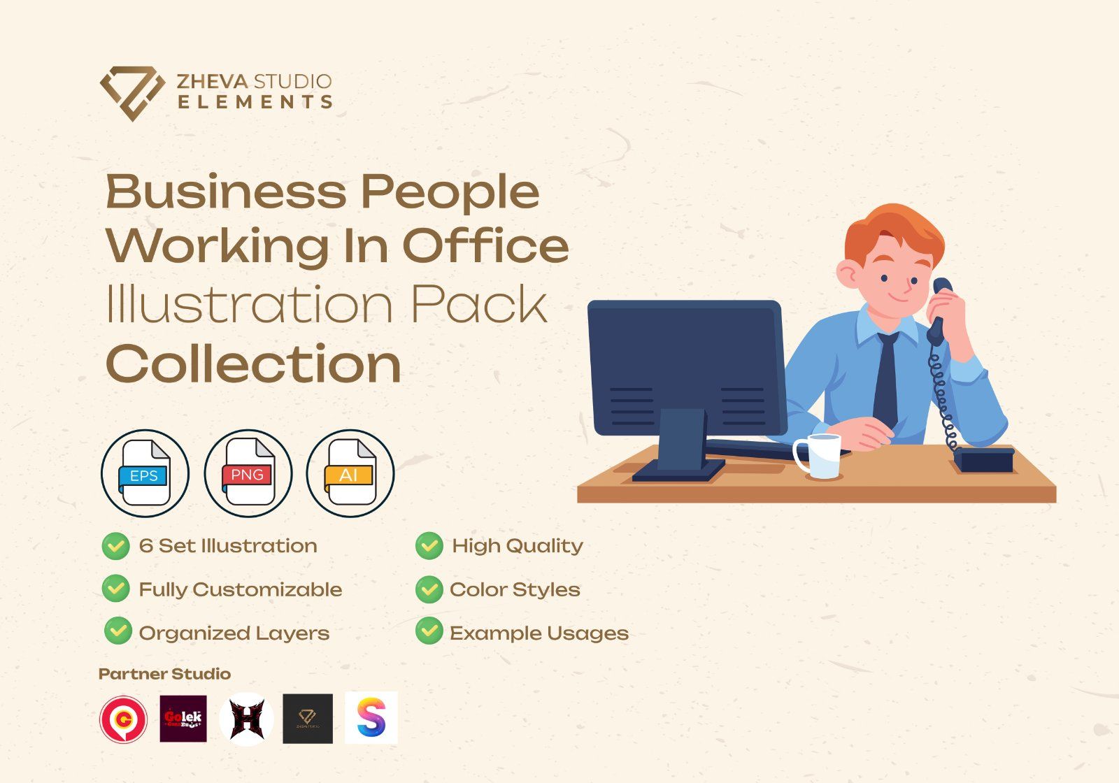 Premium Business People Working In Office Vector Illustration – 6 EPS & PNG Files — image 2