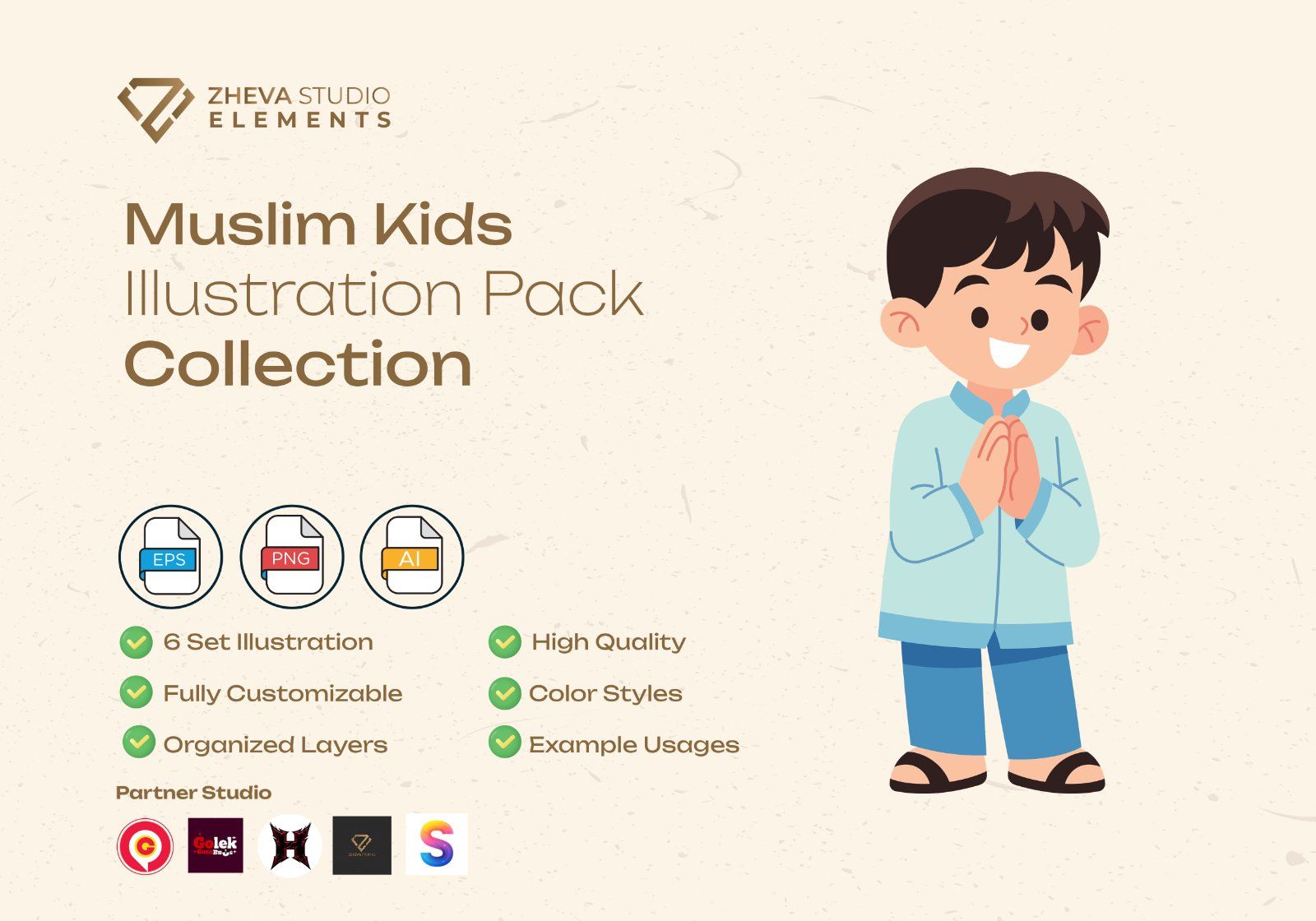 Premium Muslim Kids Vector Illustration – 6 EPS & PNG Files — image 2