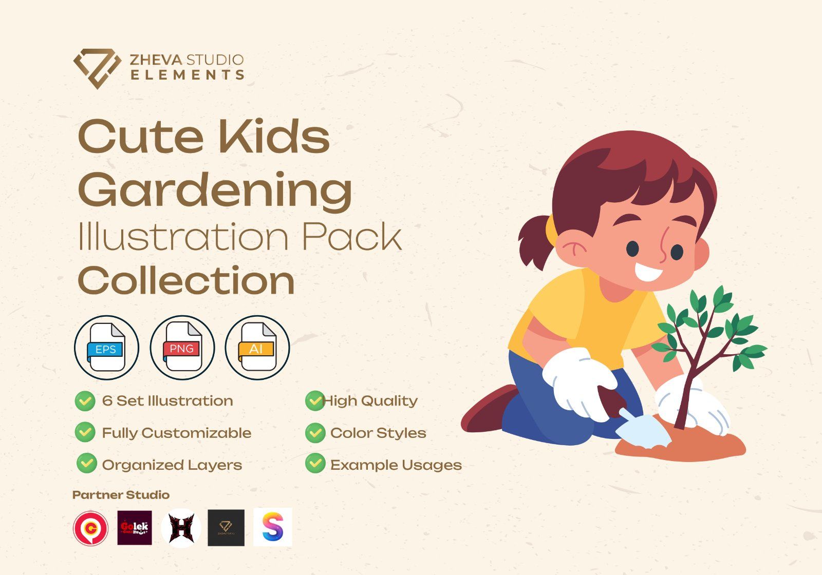 Premium Cute Kids Gardening Vector Illustration — image 2