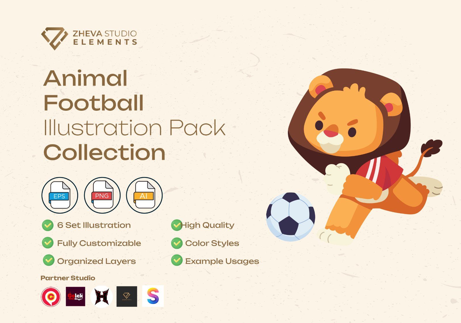 Premium Animal Football Vector Illustration   – 6 EPS & PNG Files  — image 2