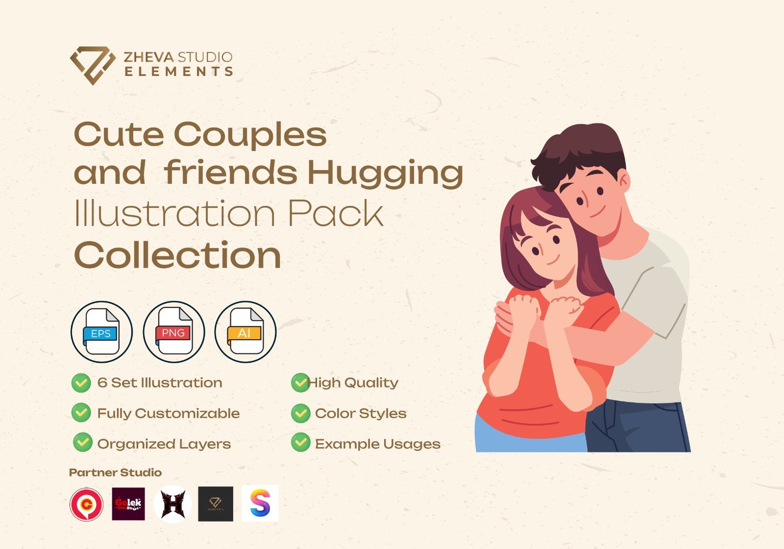 Premium Cute Couples and friends Hugging Vector Illustration — image 2