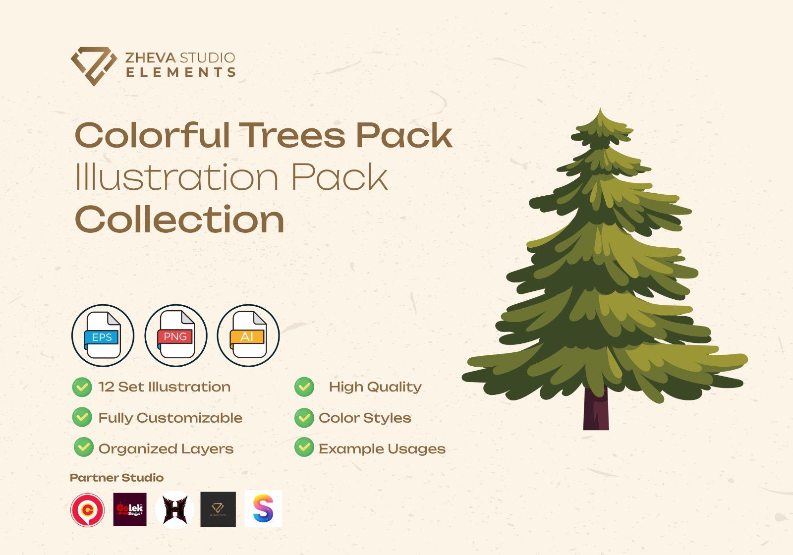 Premium Colorful Trees Pack Vector Illustration – 12 EPS & PNG Files — image 2