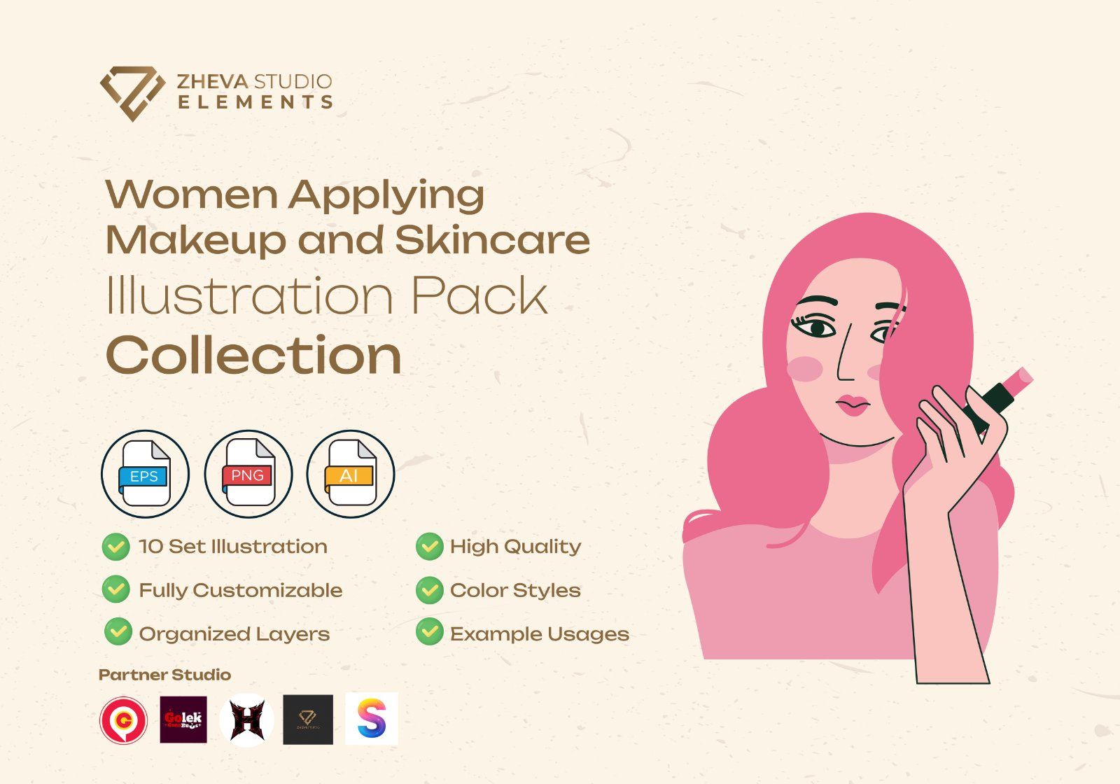 Premium Women Applying Makeup and Skincare Vector Illustration — image 2