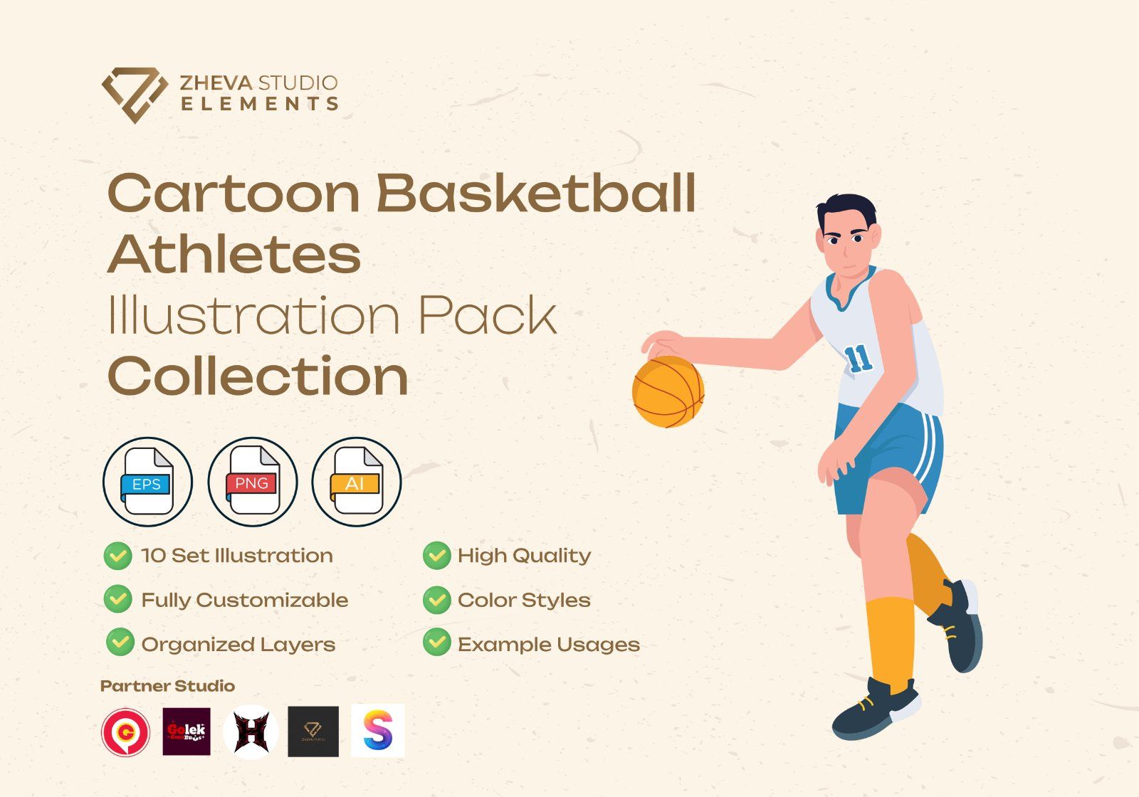 Premium Cartoon Basketball Athletes Vector Illustration — image 2