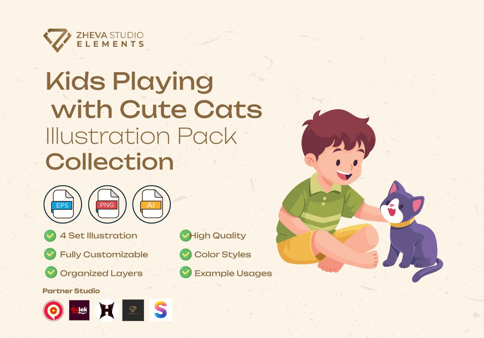 Premium Kids Playing with Cute Cats Vector Illustration — image 2