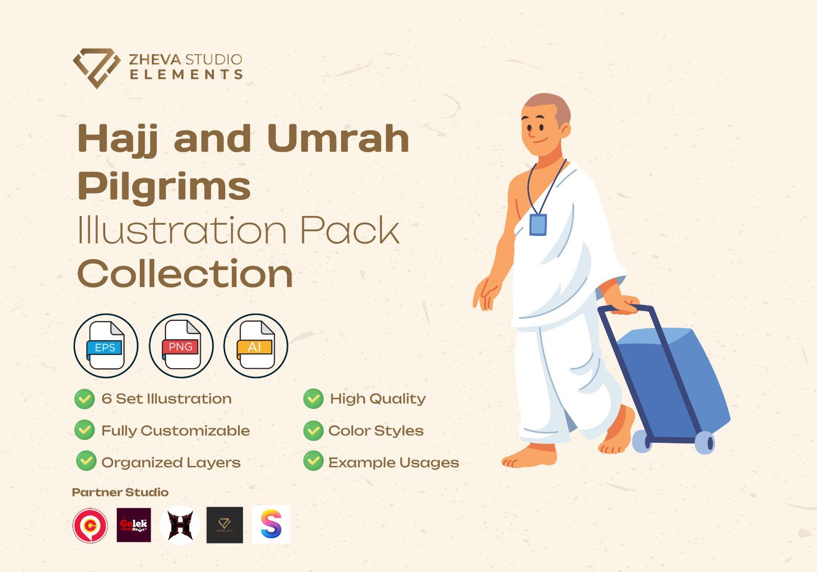 Premium Hajj and Umrah Pilgrims Vector Illustration – 6 EPS & PNG Files — image 2