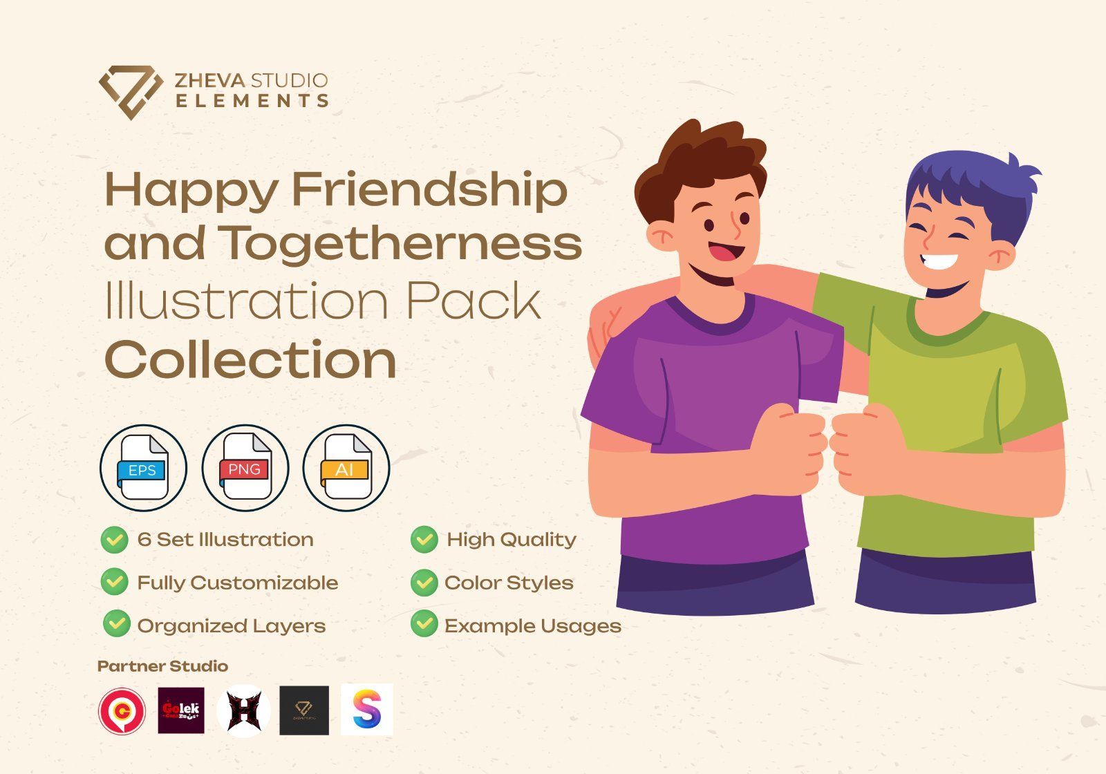 Premium Happy Friendship and Togetherness Vector Illustration – 6 EPS & PNG Files — image 2