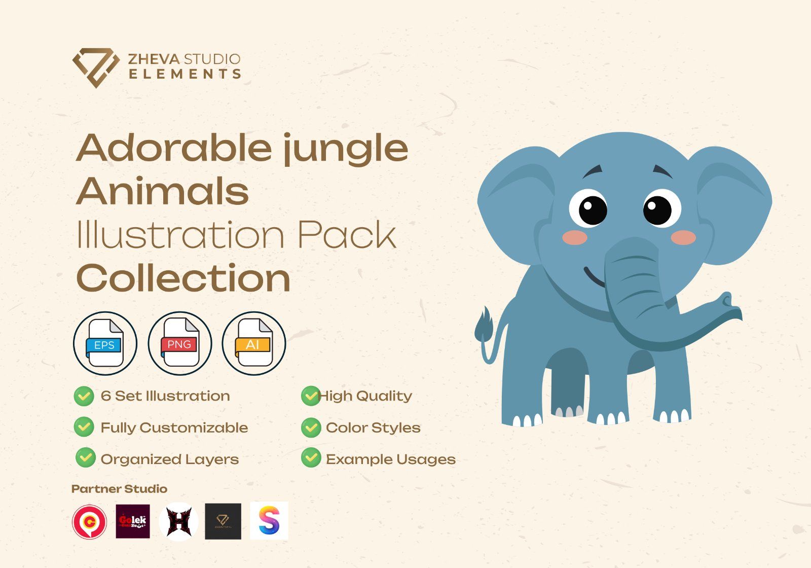 Premium Adorable Jungle Animal Vector Illustration – 6 EPS & PNG Files — image 2