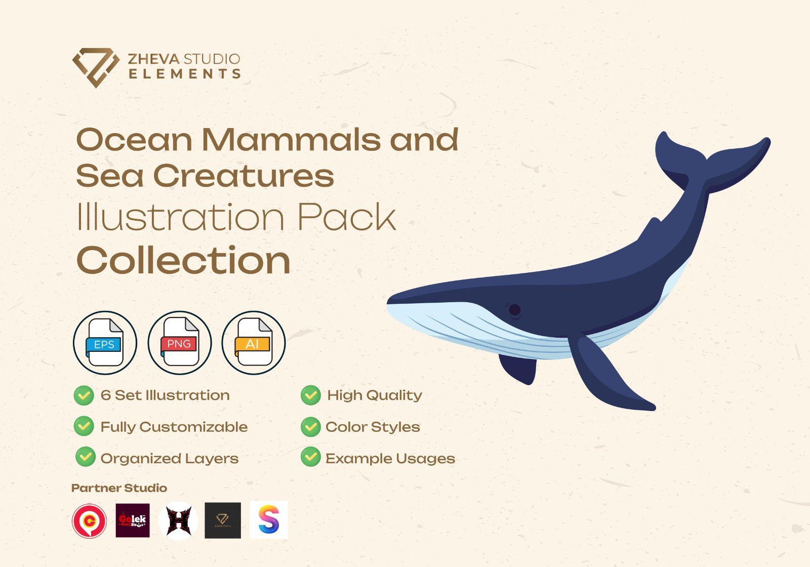 Premium Ocean Mammals and Sea Creatures Vector Illustration – 6 EPS & PNG Files — image 2