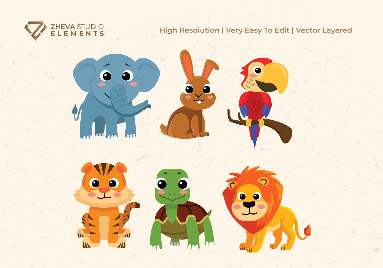 Premium Adorable Jungle Animal Vector Illustration – 6 EPS & PNG Files — image 3