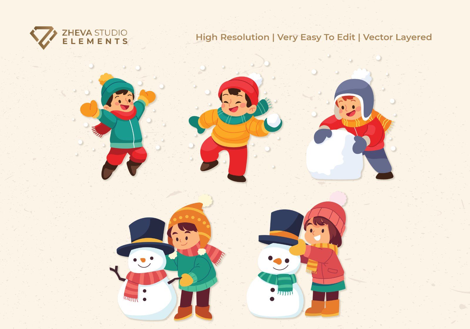 Premium Kids Playing in Snow Vector Illustration – 10 EPS & PNG Files — image 3