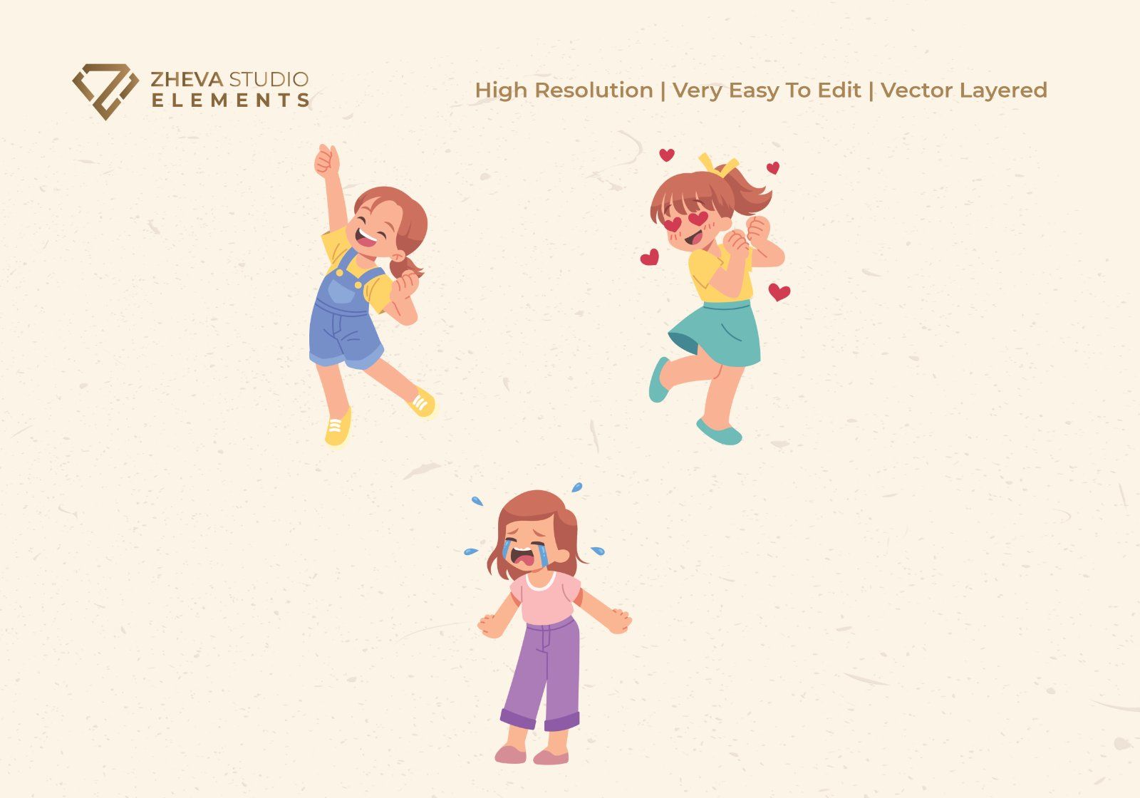 Premium Cute Kids Expressing Different Emotions Vector Illustration — image 3