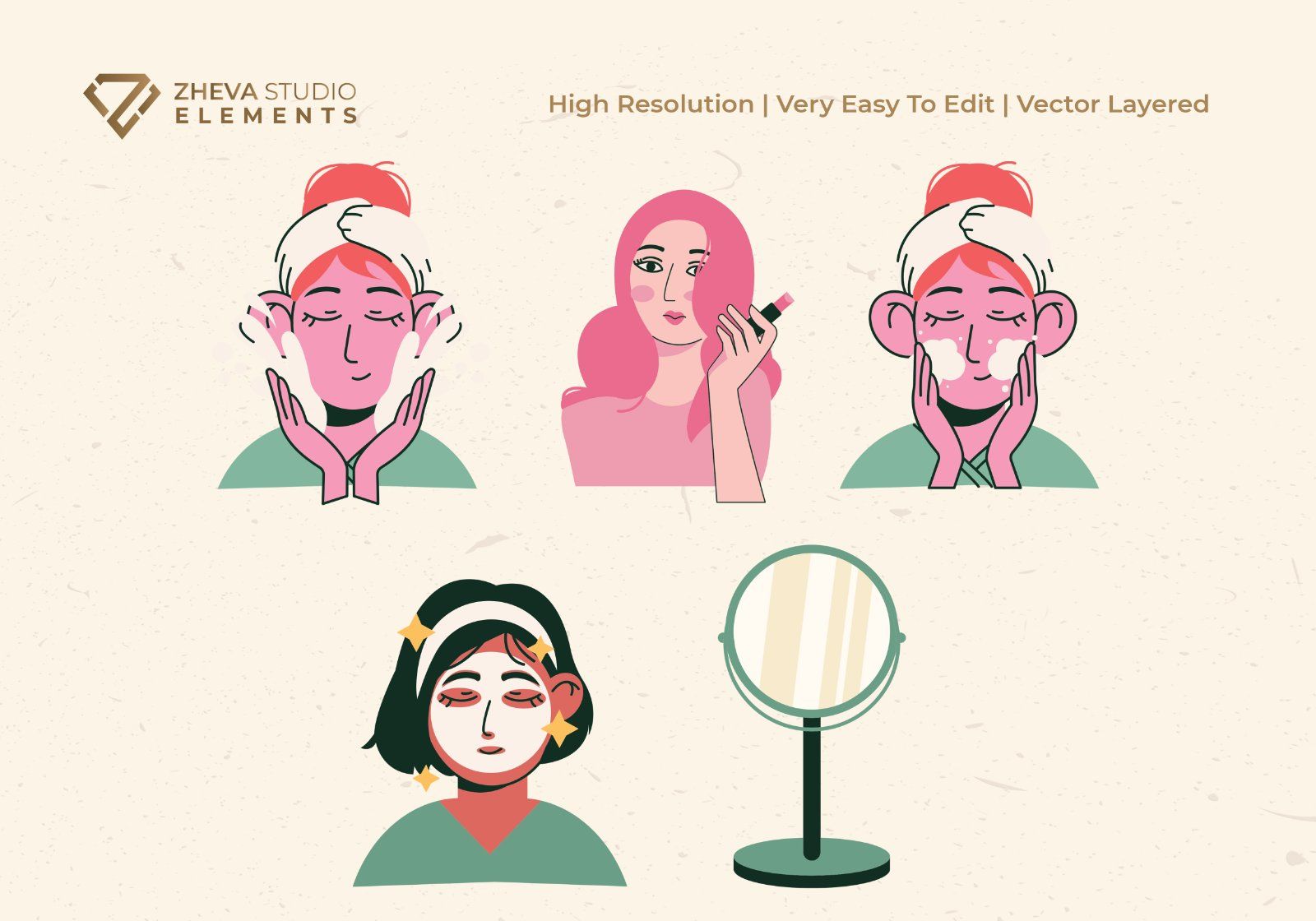 Premium Women Applying Makeup and Skincare Vector Illustration — image 3