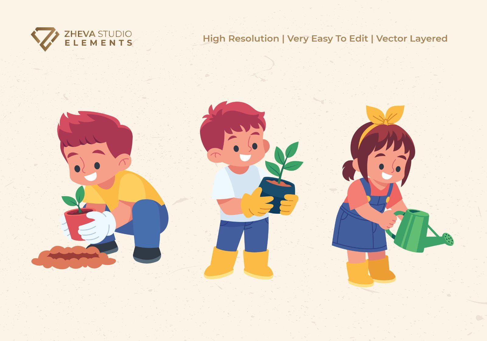 Premium Cute Kids Gardening Vector Illustration — image 3