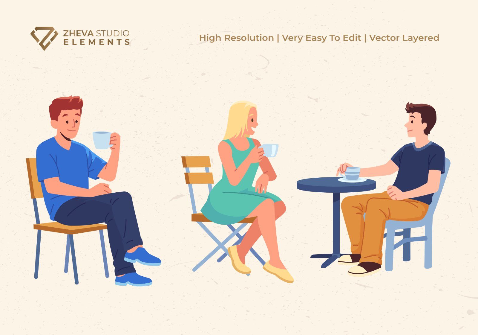 Premium People Sitting and Relaxing in a Cafe Vector Illustration — image 3