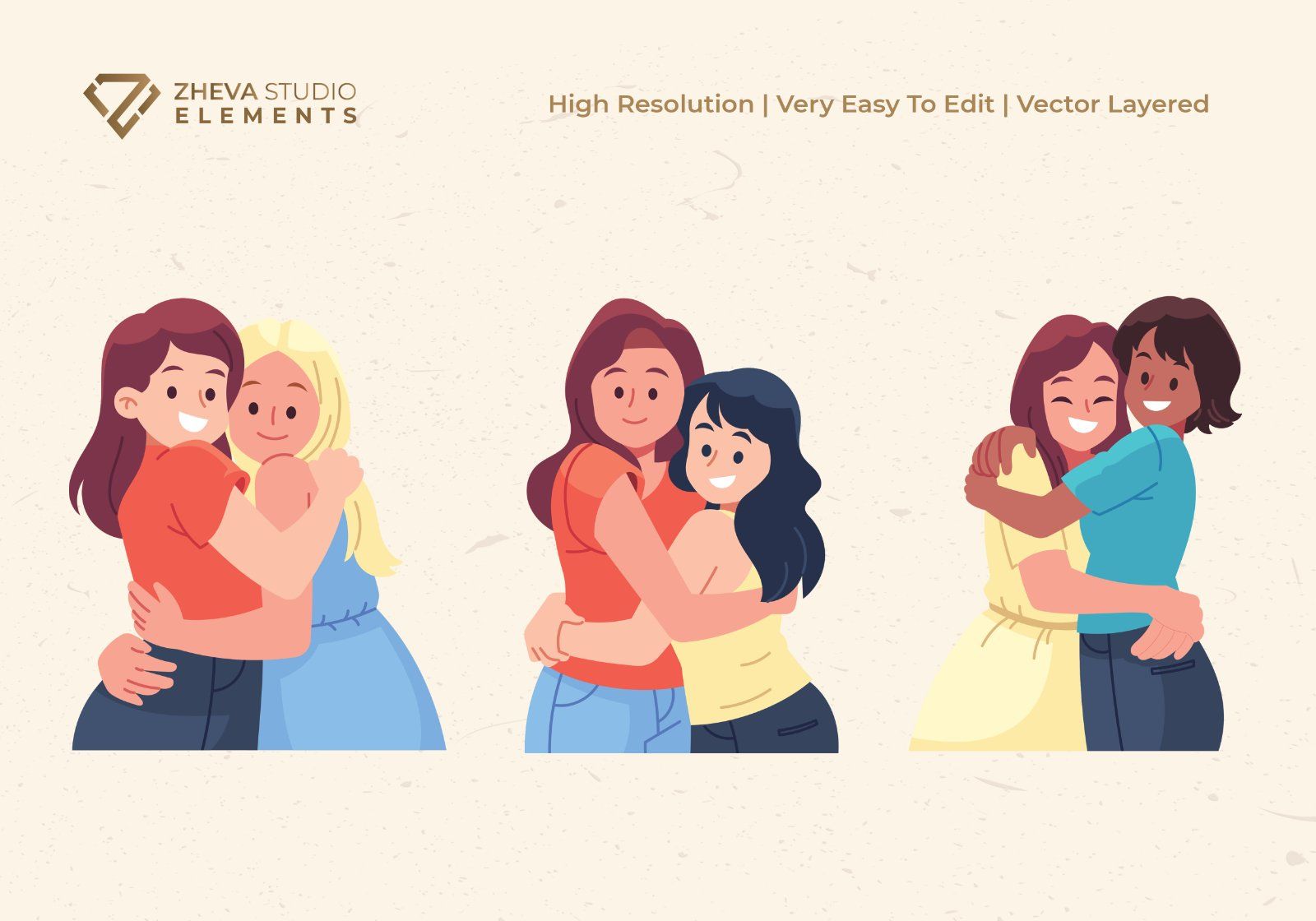Premium Cute Couples and friends Hugging Vector Illustration — image 3