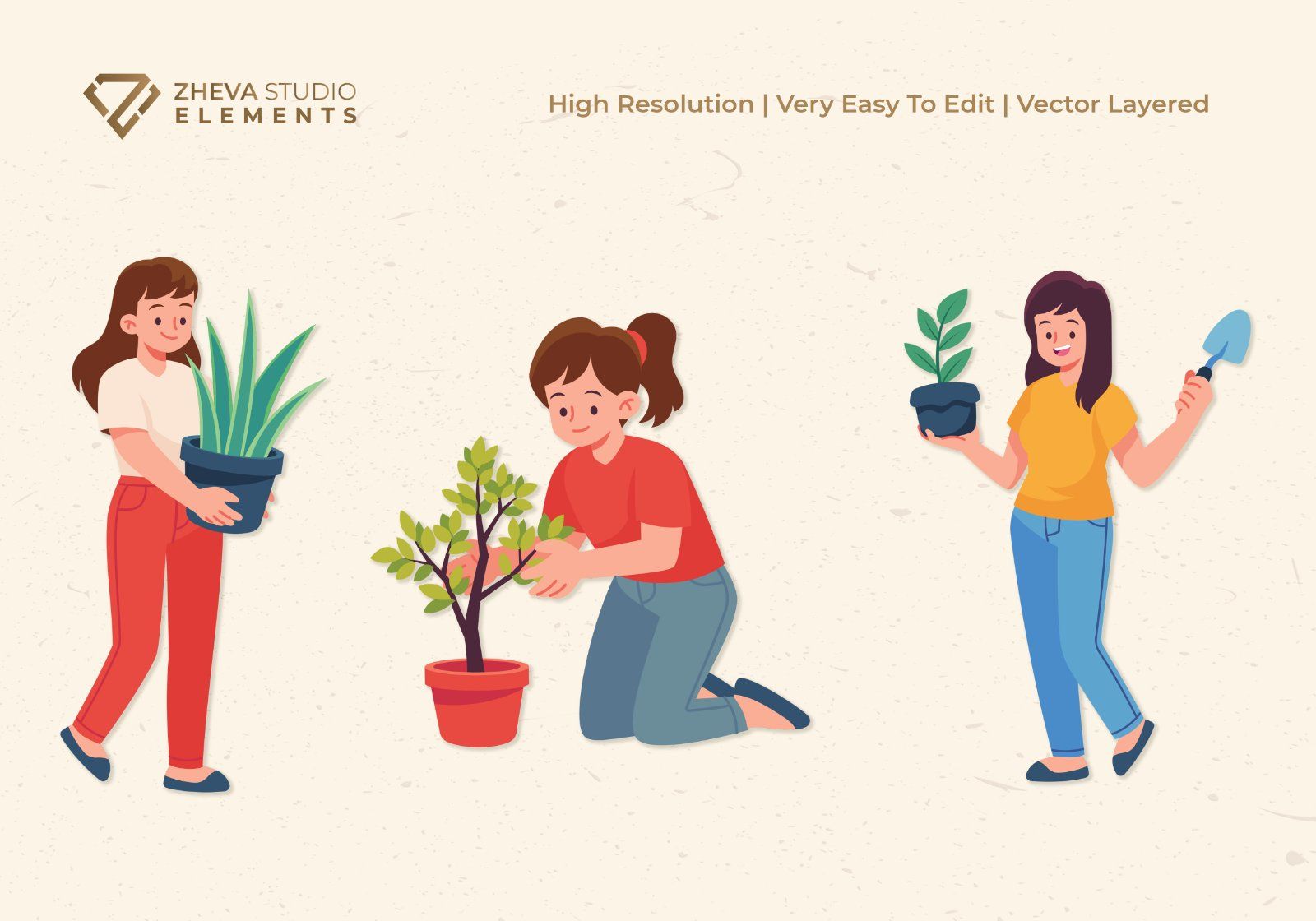 Premium People Gardening Vector Illustration – 6 EPS & PNG Files — image 3