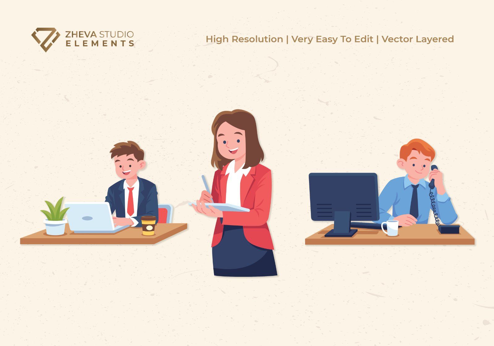 Premium Business People Working In Office Vector Illustration – 6 EPS & PNG Files — image 3