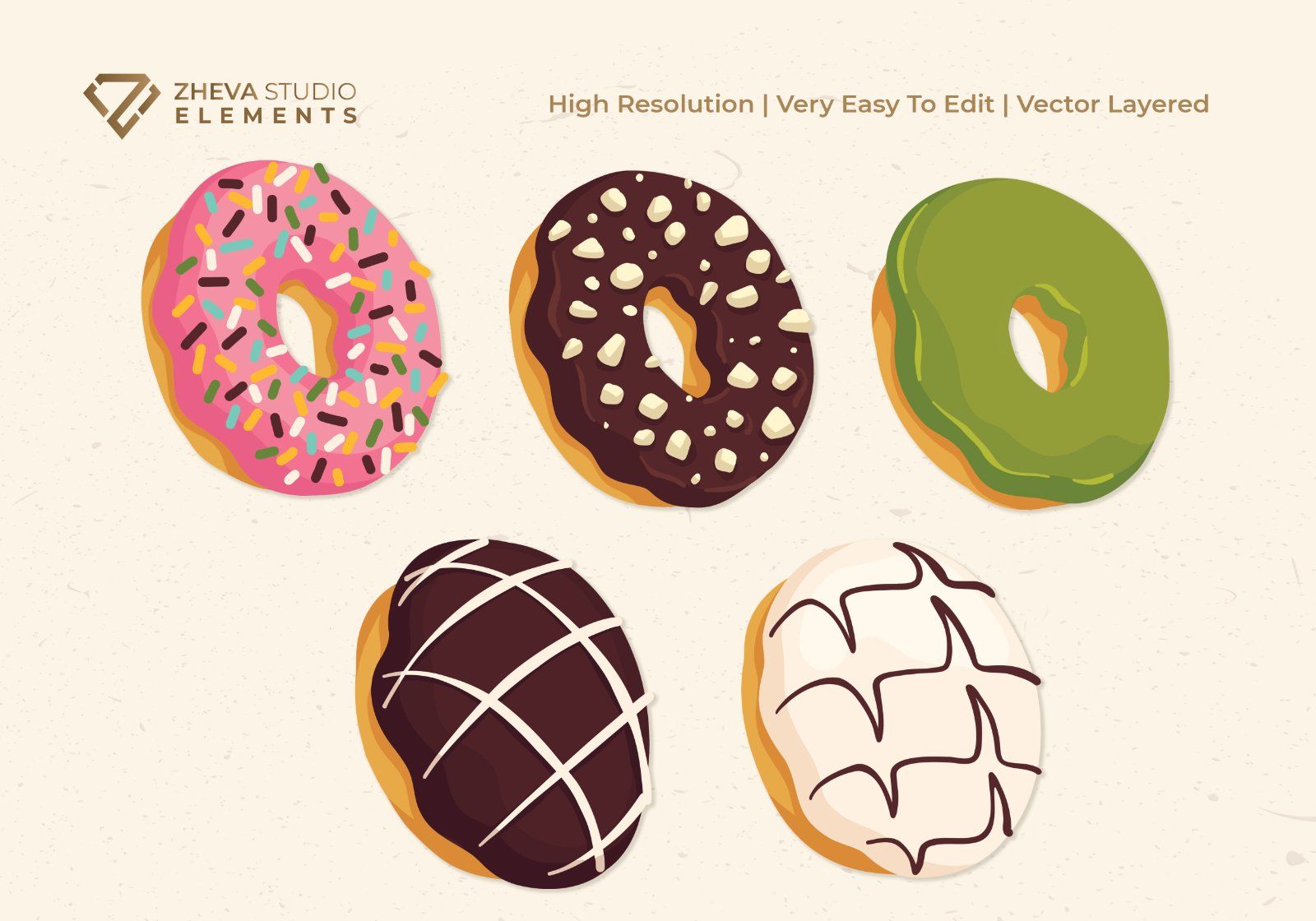 Premium Sweet Donuts Vector Illustration – 9 EPS & PNG Files — image 3