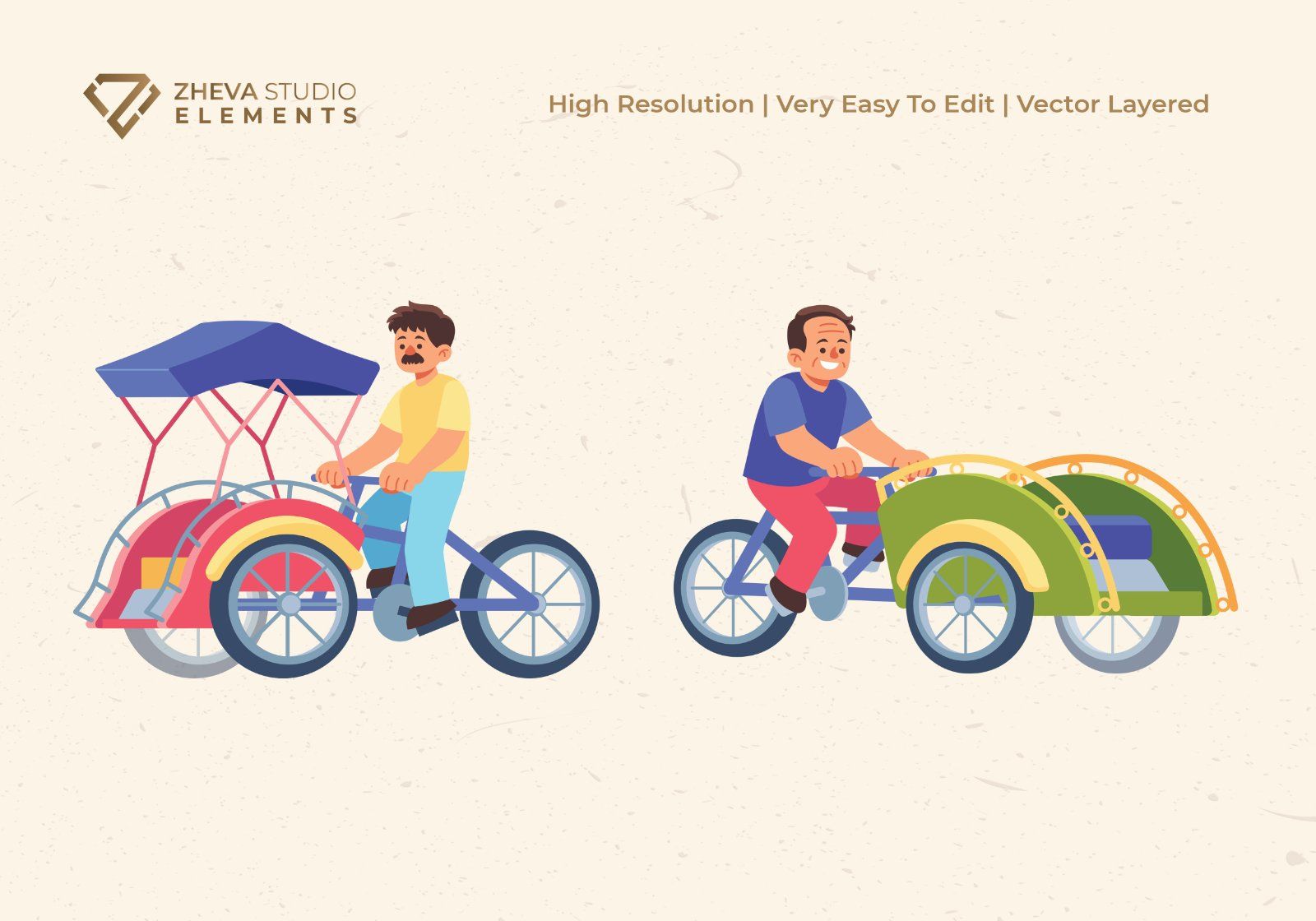 Premium Traditional Cycle Rickshaw Cartoon Vector Illustration — image 3
