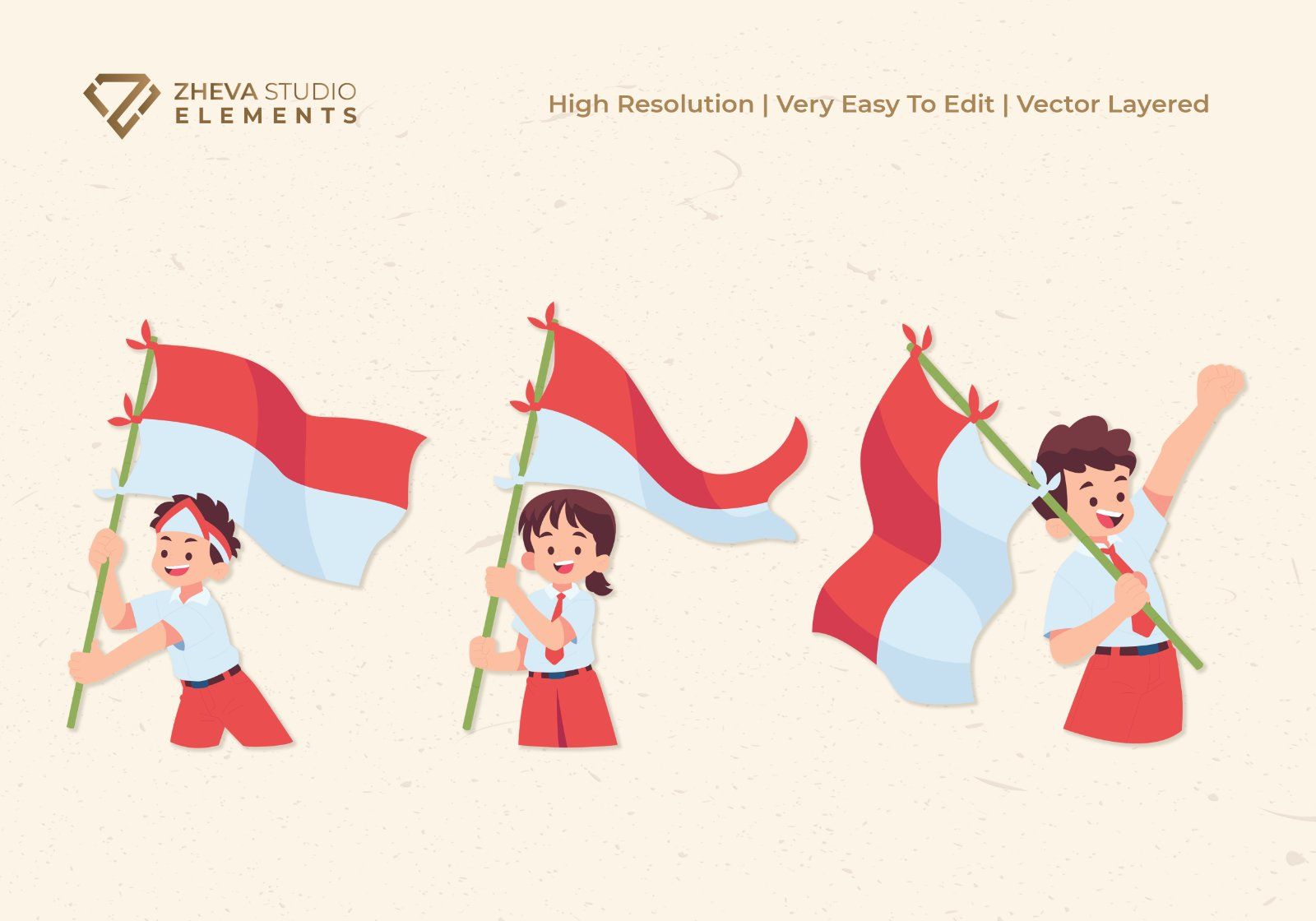 Premium Happy Students Waving National Flags Vector Illustration – 6 EPS & PNG Files — image 3