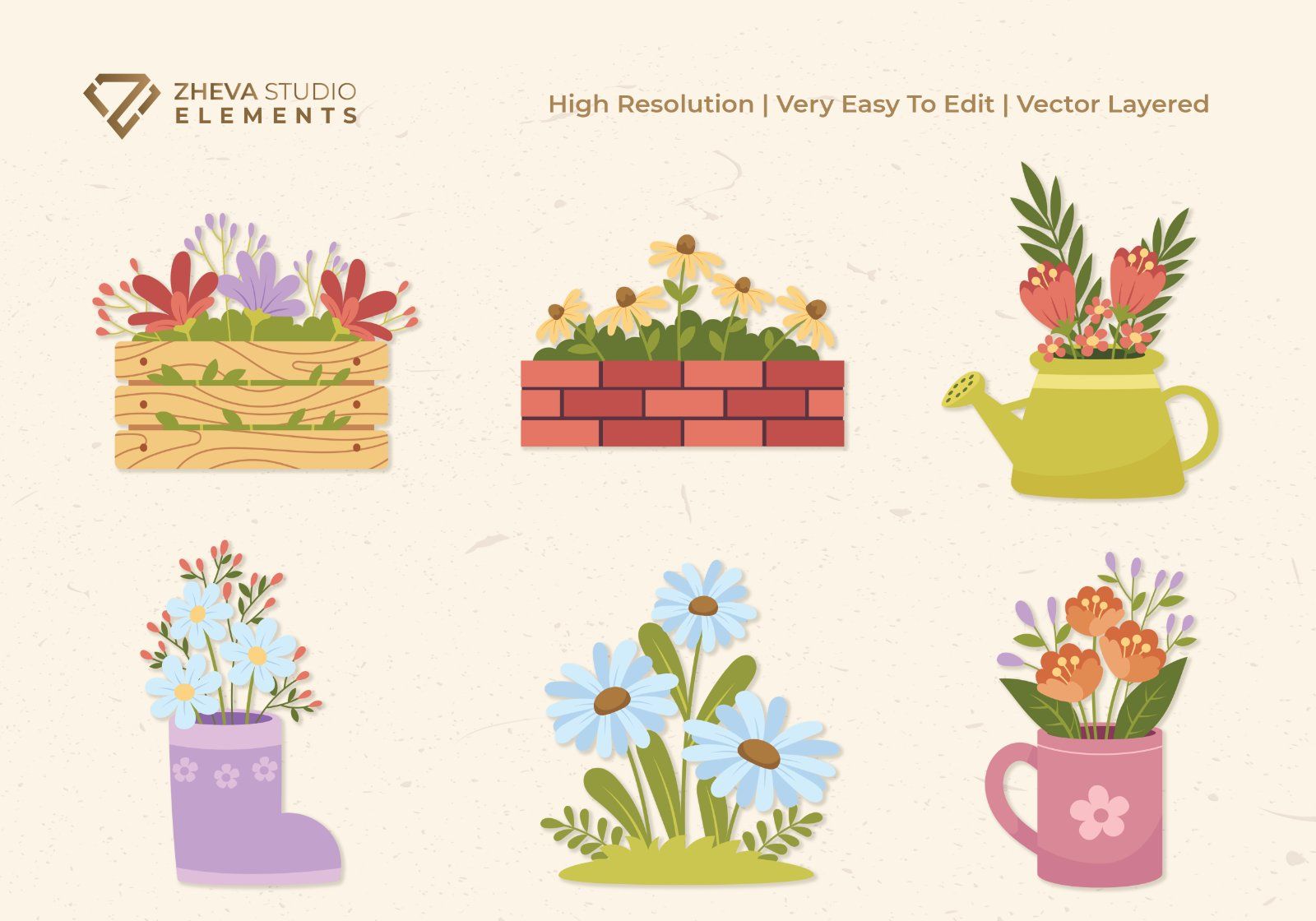 Premium Spring Flowers in Decorative Vases Vector Illustration – 12 EPS & PNG Files — image 3