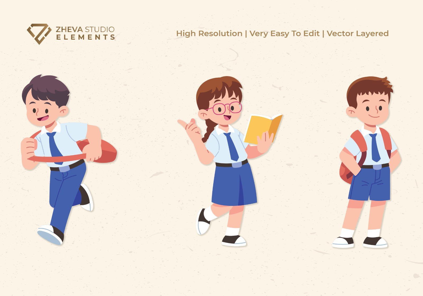 Premium Cute Students in Uniform Vector Illustration – 6 EPS & PNG Files — image 3