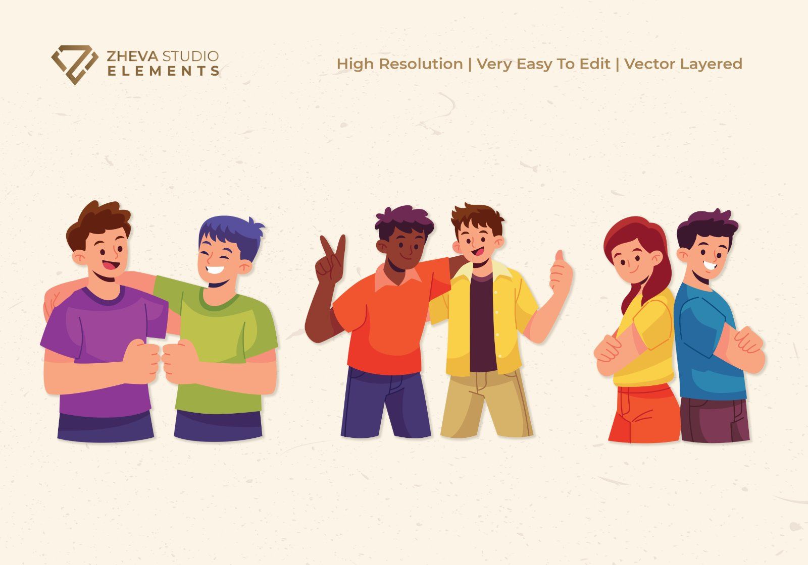 Premium Happy Friendship and Togetherness Vector Illustration – 6 EPS & PNG Files — image 3