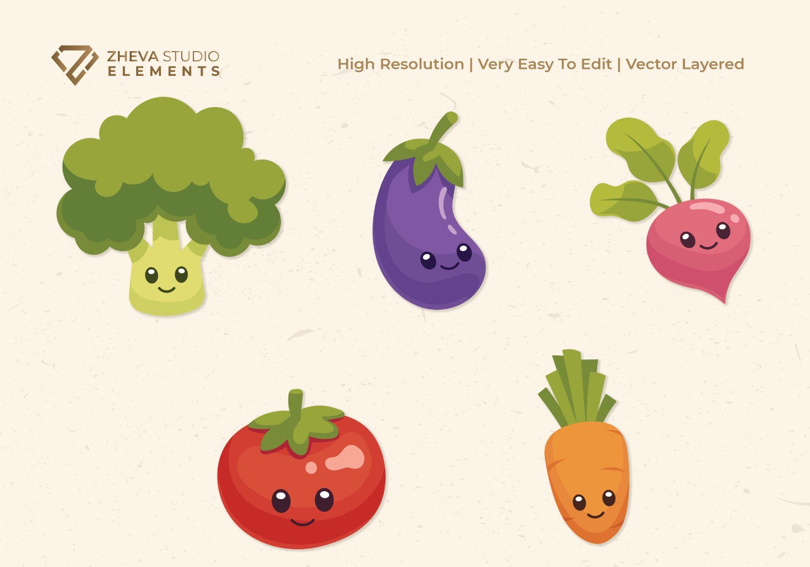 Premium Funny Veggie Faces Vector Illustration – 9 EPS & PNG Files — image 3