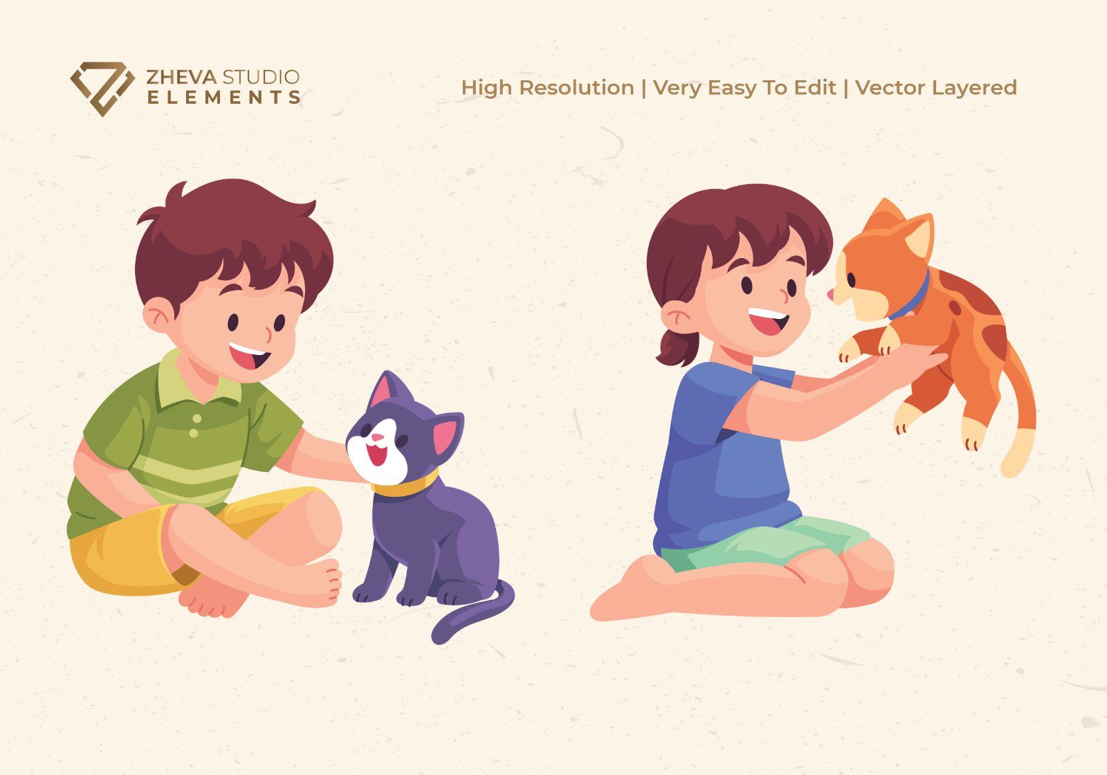 Premium Kids Playing with Cute Cats Vector Illustration — image 3