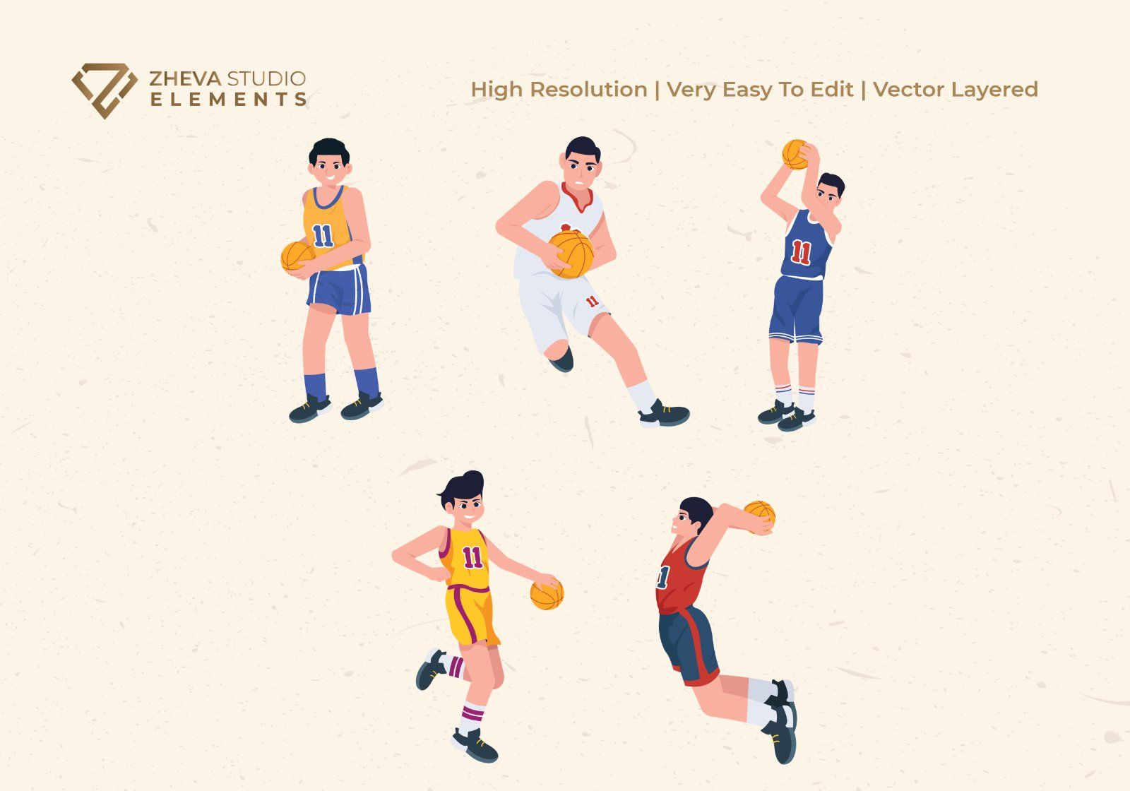 Premium Cartoon Basketball Athletes Vector Illustration — image 3