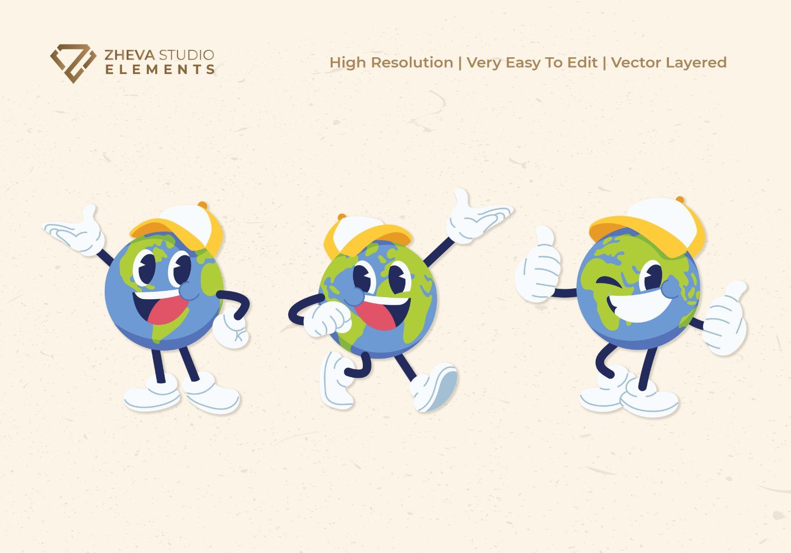Premium Cute Earth Character Cartoon Vector Illustration – 6 EPS & PNG Files — image 3