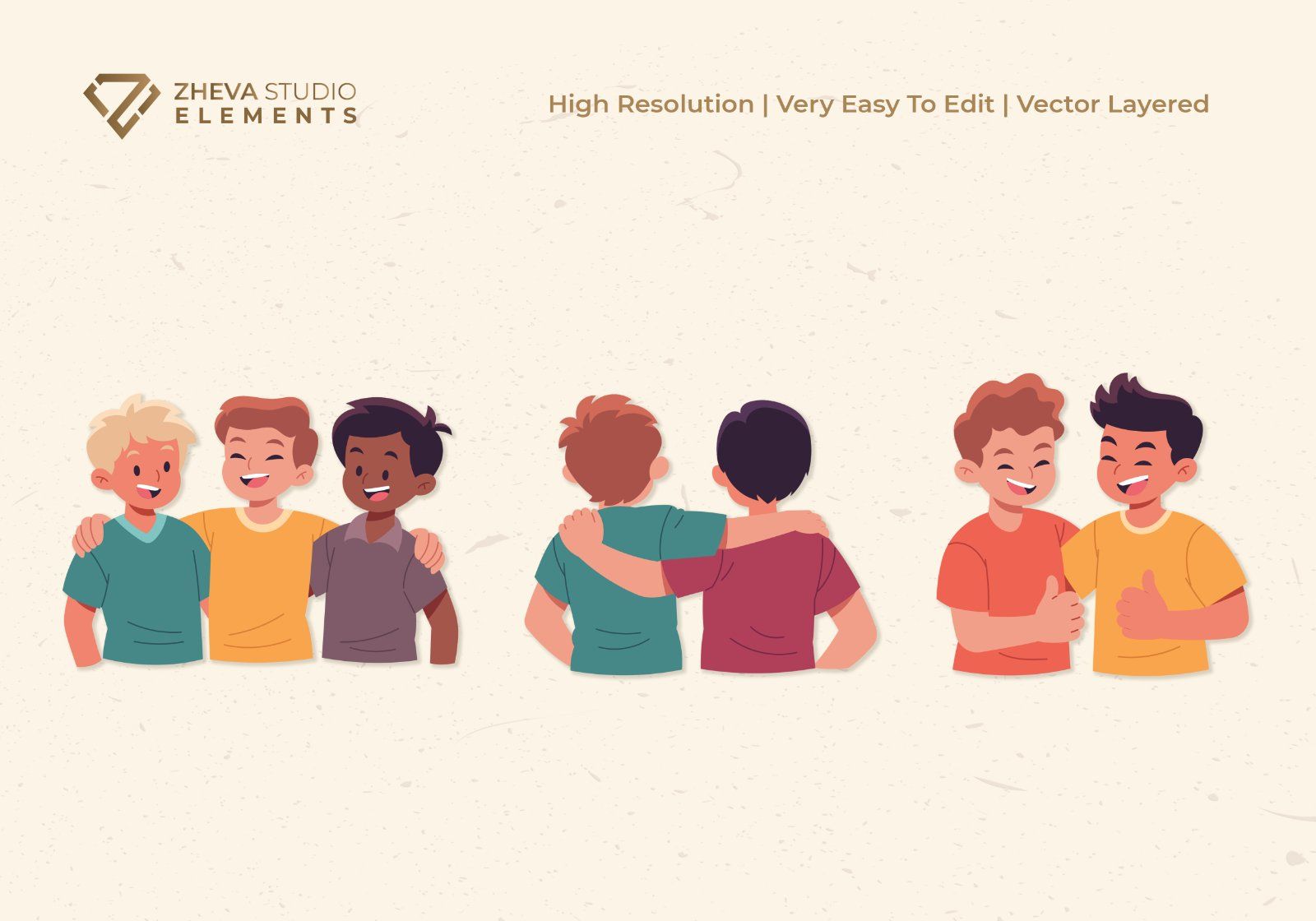Premium Boys Friendship Vector Illustration – 5 EPS & PNG Files — image 3