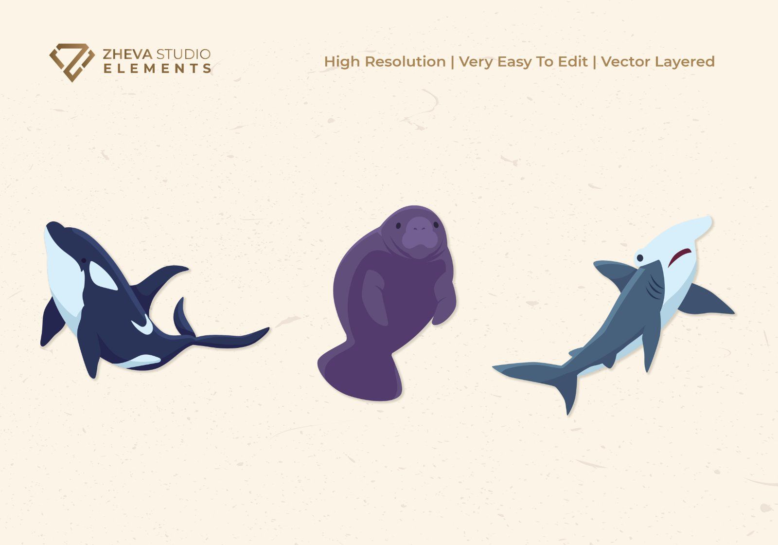 Premium Ocean Mammals and Sea Creatures Vector Illustration – 6 EPS & PNG Files — image 3