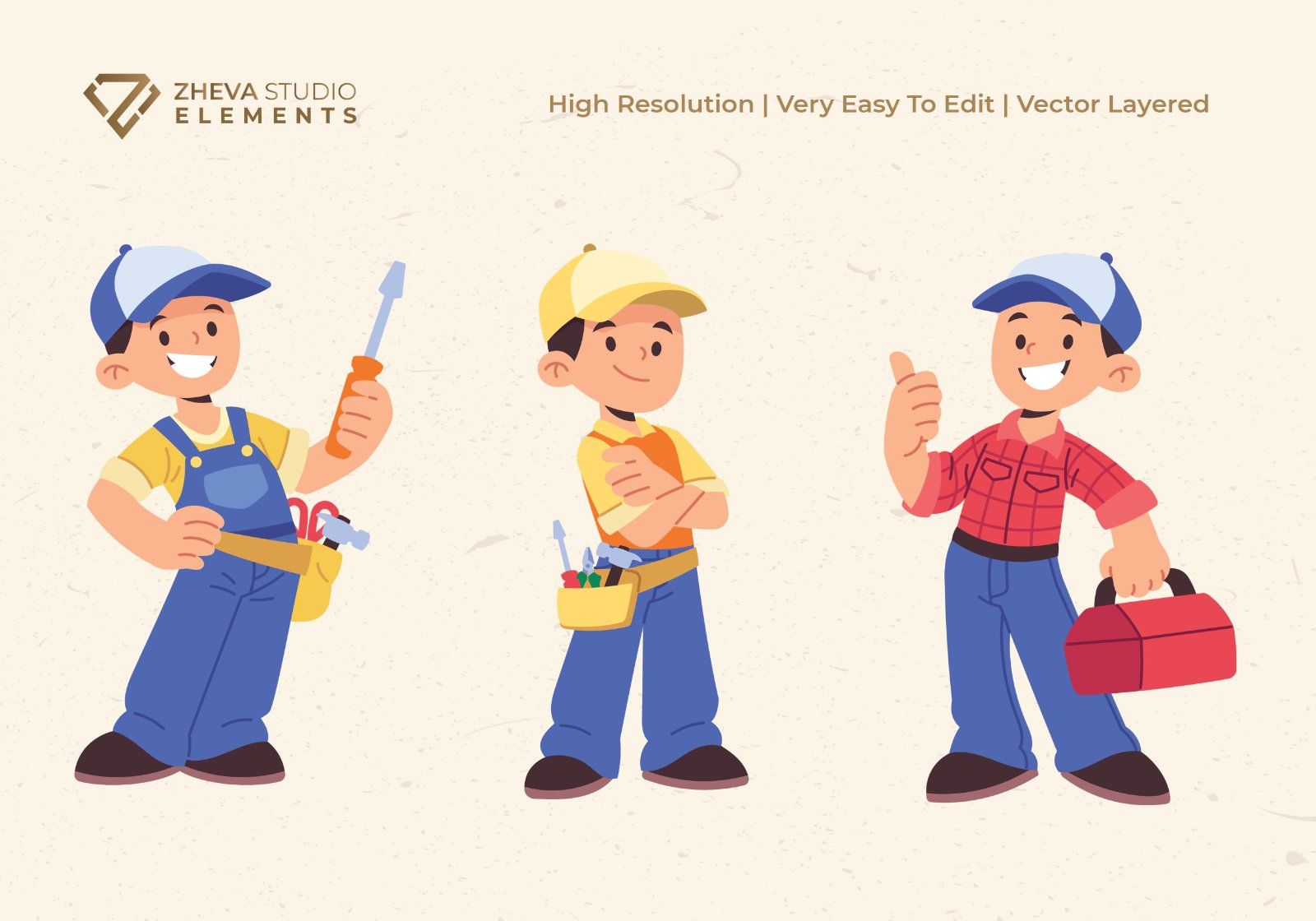 Premium Cartoon Contruction Workers Vector Illustration — image 3