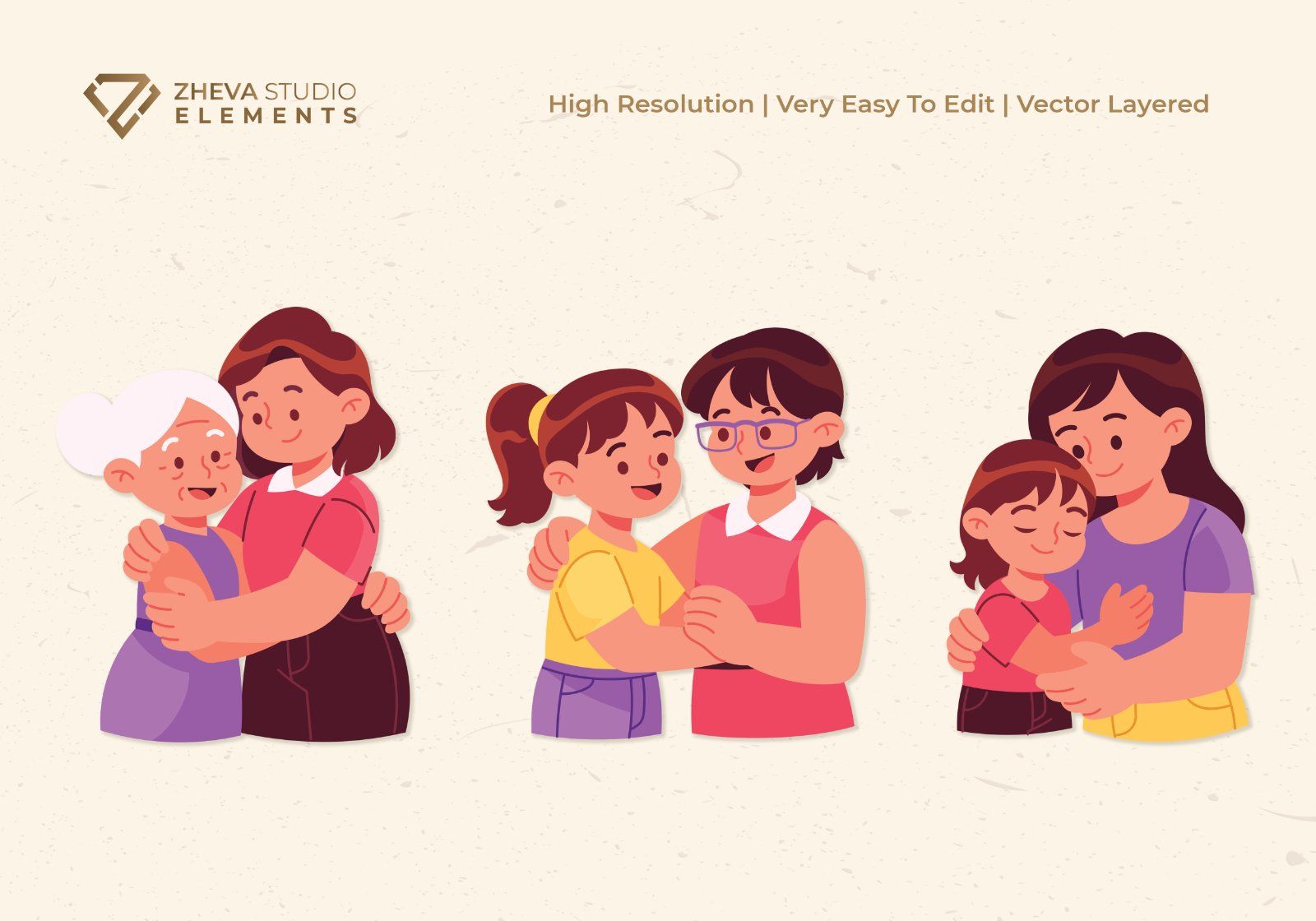 Premium Mother and Daugter Hug Vector Illustration – 6 EPS & PNG Files — image 3