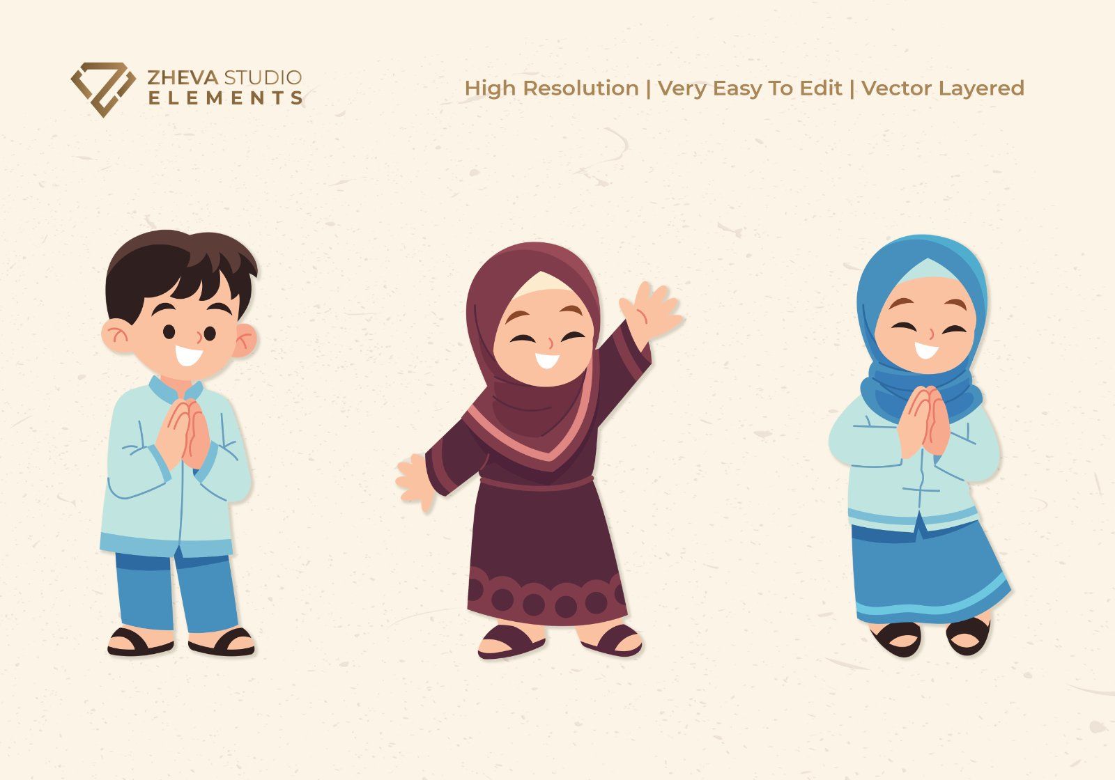 Premium Muslim Kids Vector Illustration – 6 EPS & PNG Files — image 3