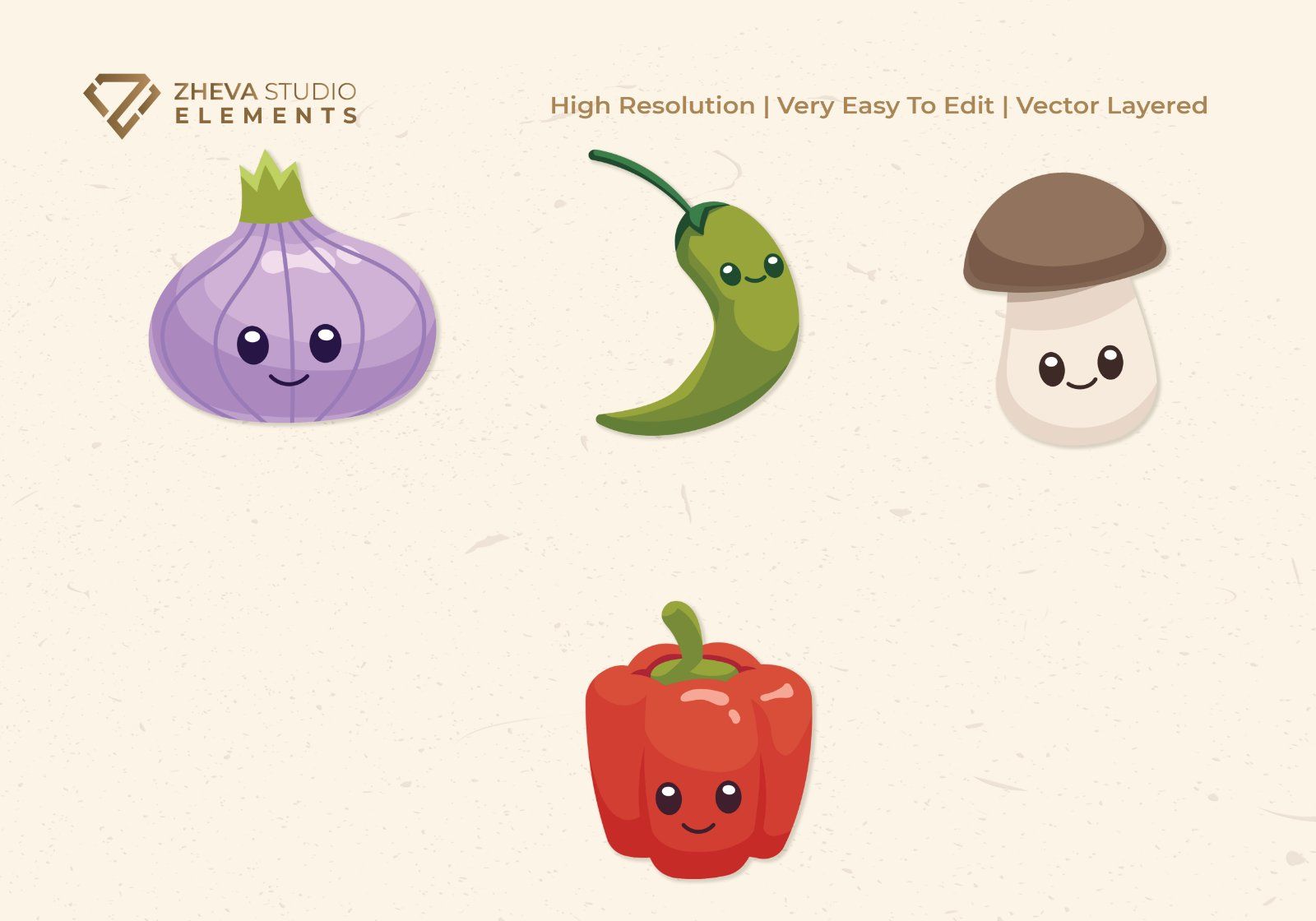 Premium Funny Veggie Faces Vector Illustration – 9 EPS & PNG Files — image 4